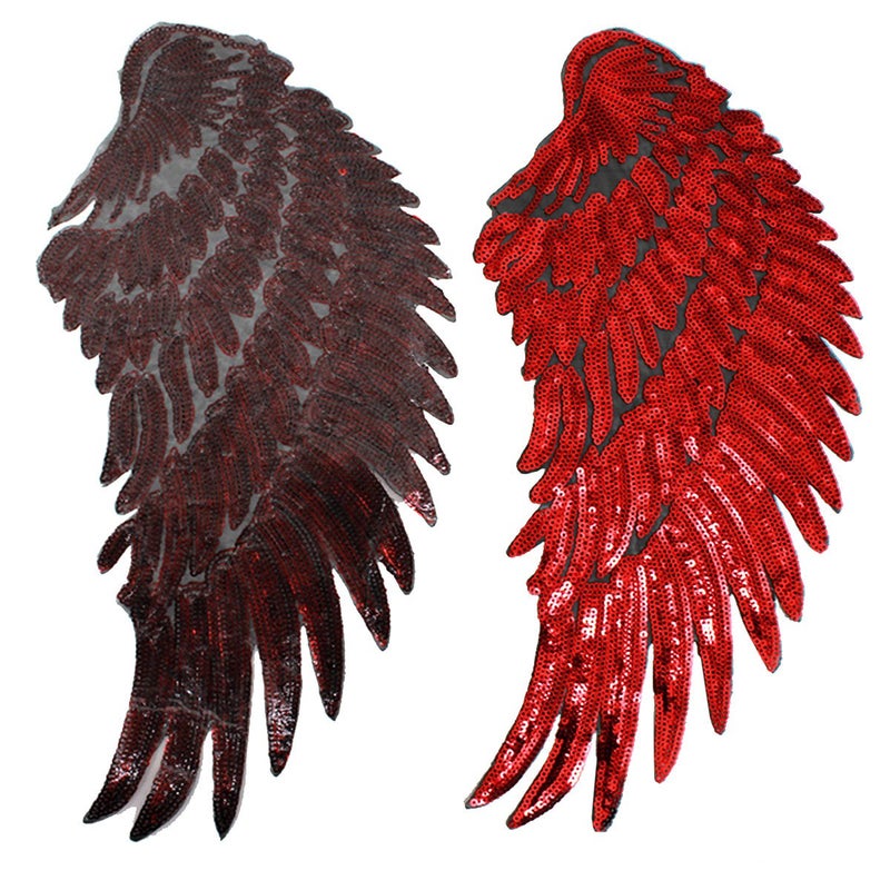Kennedy Manufacturing Sequins Large Angel Wings Patches Decorative Iron on Sew on Big Patches for Jacket Jeans DIY, Red - Image 2